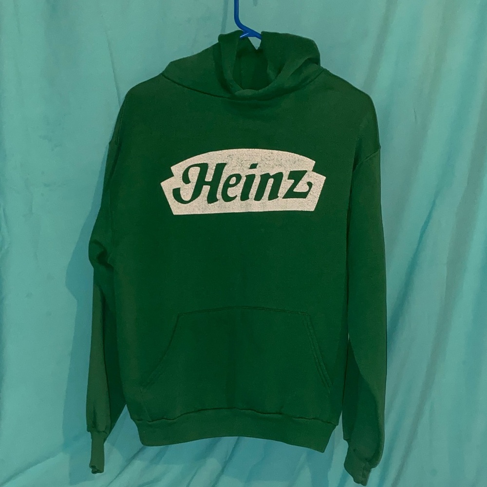 Vintage Green Men's pullover hooded sweatshirt sz Large L Lg Heinz Logo Russell